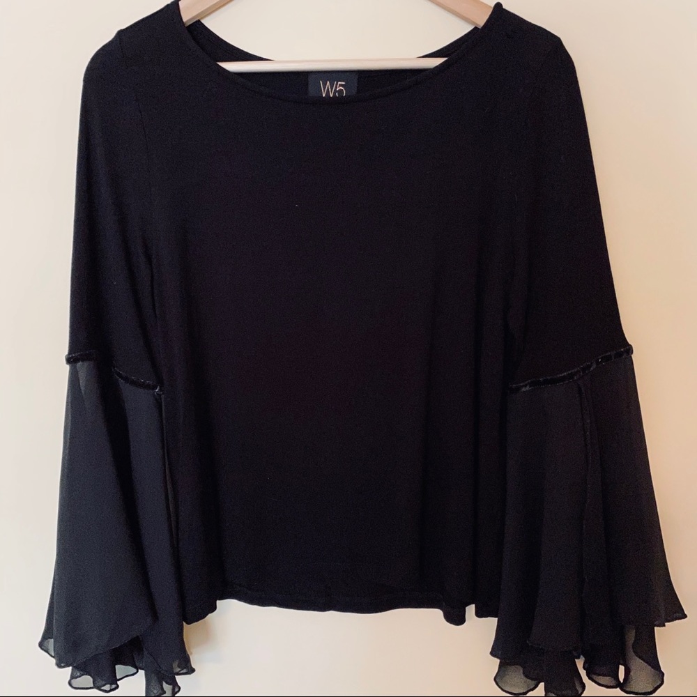 Anthropologie W5 Black Sheer Bell Sleeve Blouse